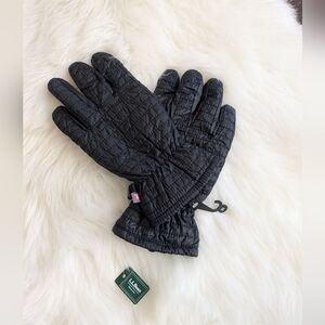 L.L.Bean PrimaLoft Packaway Black Quilted Gloves Women's M Medium